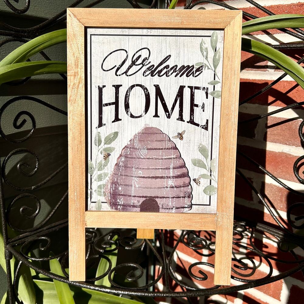 NEW Ashland 14 in. "Welcome Home" Beehive Tabletop Decor Wooden Easel Sign